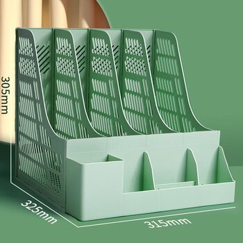 西玛（SIMAA）四联文件框莫兰迪色 桌面办公室多栏资料架 档案报告学生书立架 塑料收纳框自带笔筒 抹茶绿6157