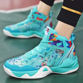 逸兮篮球鞋男女情侣减震轻便高帮秋季网面透气鸳鸯双色运动鞋防滑耐磨