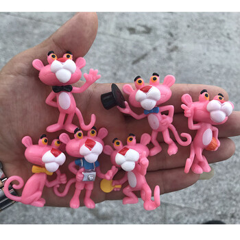 派对场景粉红豹摆件粉色购物车小推车生日装饰顽皮豹公仔 粉红豹6只装