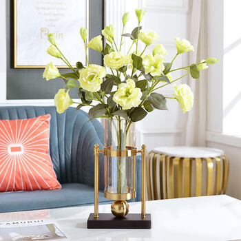 轻奢花瓶插花仿真花假花干花装饰摆件客厅装饰花金属玻璃烛台大号花瓶