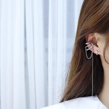 微芒星珍珠流苏耳骨夹长款多层个性无耳洞耳环时尚气质潮简约耳夹女