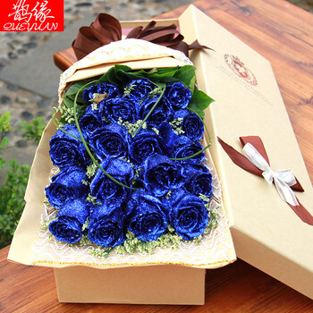 鹊缘蓝玫瑰花束礼盒装蓝色妖姬同城鲜花速递广州深圳北京上海花店配送
