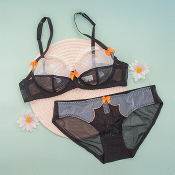 少女美屋 性感内衣内裤超薄款蕾丝透明网纱文胸奶罩 57000p 黑撞白