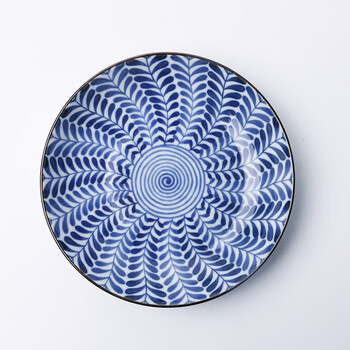 陶瓷果盘餐盘 爱悦烧蓝绘变日式菜盘骨碟家用小盘子餐具 柳叶纹【16