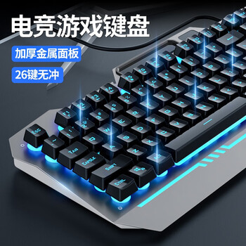 狼蛛（AULA）T101真机械手感键盘鼠标套装 有线键鼠套装 键盘电竞游戏专用 办公电脑通用 冰蓝光 金属面板 黑