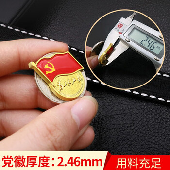 金隆兴 【不褪色】镀金党徽胸章 新党员徽章 为人民服务胸针 厚2.46mm 蝴蝶扣式 10个装 9366