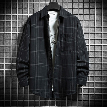 oooh型格男装衬衫男韩版休闲青年长袖衬衣格子条纹港风衬衫csly519