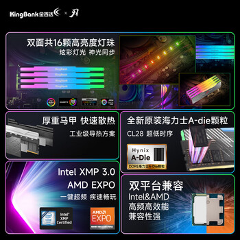金百达（KINGBANK）32GB(16GBX2)套装 DDR5 6000 台式机内存条海力士A-die颗粒 黑刃RGB灯条 C28 Deepseek硬件