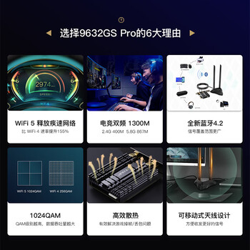 翼联（EDUP） 1300M无线网卡 5G双频电竞游戏网卡 PCI-E台式机千兆无线网卡 蓝牙4.2 EP-9632GS PRO