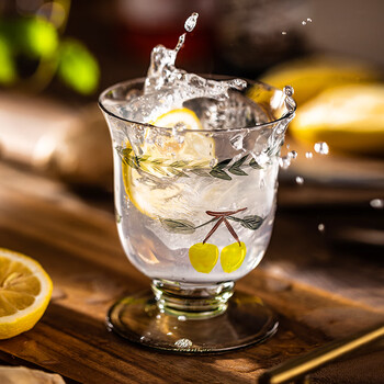 朵颐水晶玻璃茶水杯加厚茶杯家用喝温凉水果汁饮料创意杯子 刻绘水晶杯 350ml Cherry系列 图片价格品牌报价 京东