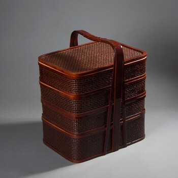 素岚雅竹子多层提盒食盒提篮竹编篮子手提送餐拜拜用手工编织竹篮子