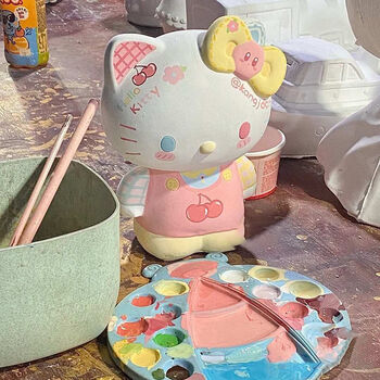 彩绘kt猫上色搪胶陶瓷儿童diy手工玩具白胚模具批发hellokittykt猫3