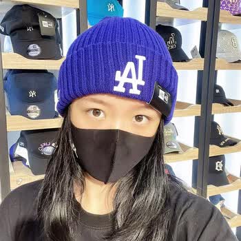 mlb韩国纽亦毛线帽秋冬ny刺绣针织帽子保暖冷帽 深蓝色_12866293 f