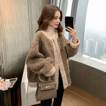糖衣兔冬季外套女装2023年秋冬韩版羊羔毛外套女士小个子夹克上衣咖色