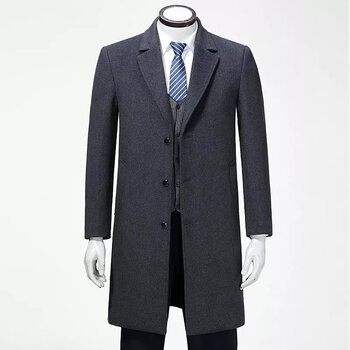 风衣男长款到膝大衣中老年爸爸中长款领西服毛呢外套定制联名款 西装