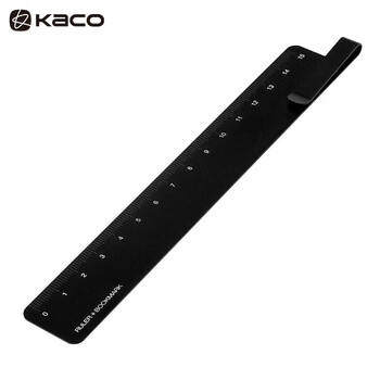 KACO金属书签尺15cm多功能直尺办公用品测量绘图尺子 黑色1把/袋 K1406