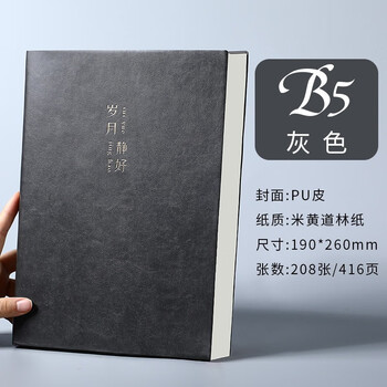 嘉然恒 商务简约笔记本子B5大号超加厚416页记事本文具学生复习日记本办公日志会议记录本可定制 灰色