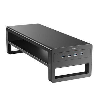 鹿为 USB3.0显示器增高架多功能电脑桌抬高支撑支架键盘收纳置物笔记本金属支架 高配-双层黑色 ZGC221