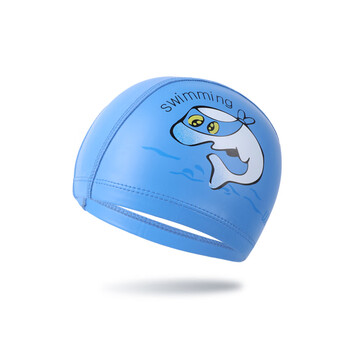 佑游儿童泳帽防水护耳pu帽儿童涂层卡通游泳帽江浙沪发货蓝色海豚