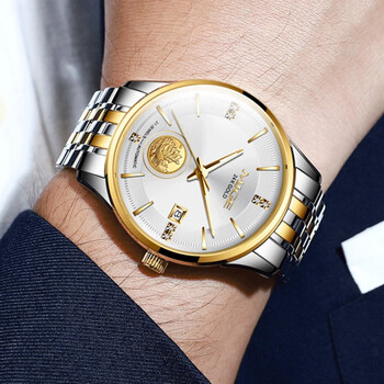 米格mige金表男士机械表全自动进口商务24k金夜光镶钻防水钢带男表