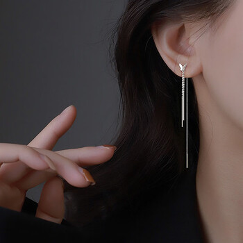 初薇轻奢银蝴蝶流苏耳线女轻奢感耳环2023年七夕情人节礼物送男女朋友