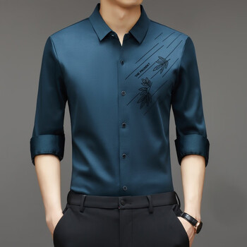 驰莱格春季桑蚕丝长袖衬衫男提花宽松真丝衬衣丝绸中老年爸爸装中国风