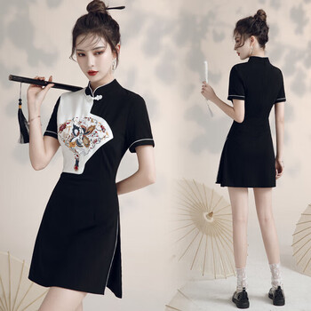 芬格顿fengedun中国风汉服女刺绣改良旗袍连衣裙女夏季现代收腰小个子