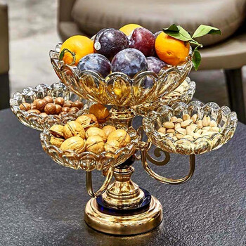 客厅茶几水果盘家用创意轻奢高档商务多层现代简约大容量玻璃果盘干