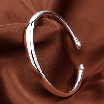 小米星银手镯女s9999银实心开口光面泥鳅背民族风足银饰品银镯子礼物