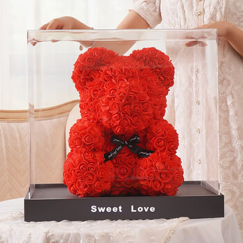 Para Ella大号红色pe玫瑰熊礼盒 Para Ella 红色玫瑰花熊永生花大号礼盒pe玫瑰花 情人节三八妇女神节礼物独角兽生日礼物表白送女友 行情报价价格评测 京东