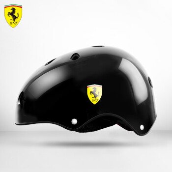 法拉利 Ferrari 儿童轮滑头盔溜冰鞋滑板车初学者可调安全运动防护装备 黑色 M码