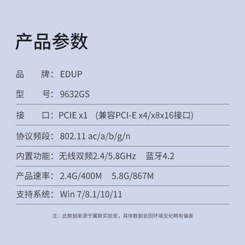 翼联（EDUP） EP-9632GS 5G双频电竞游戏网卡 PCI-E台式机千兆无线网卡 1300M+蓝牙4.2