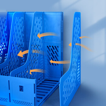 西玛（SIMAA）三联镂空桌面文件框书立架 带标签办公室文件架/文件栏/文件筐/资料收纳框 商务蓝 6896