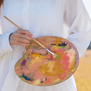中盛画材猪鬃扇形笔水粉画笔水彩笔猪毛油画笔套装丙烯颜料画板刷子艺考鱼尾原鬃2#速写马克笔绘画画画笔
