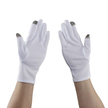 真皮手套32针涤纶防滑点塑手指触屏三筋礼仪白手套薄款耐磨超薄 白色