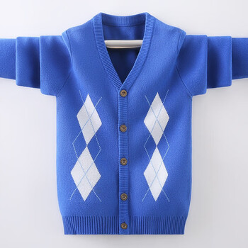 毛衣开衫春秋冬外套儿童针织衫中大童装男孩线衣上衣4-15岁棉 蓝色