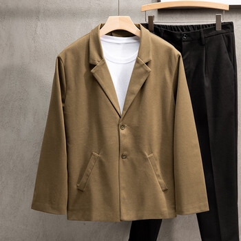 秋冬季帅气韩国毛呢料西服复古休闲潮流西装外套男保暖上衣 浅棕色 l