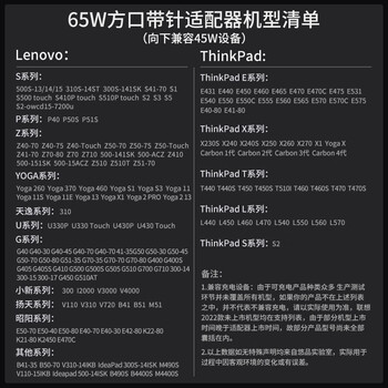 悠品联想笔记本充电器Thinkpad 20V3.25A 65W方口通用E560 T40s X240 X260 E470电脑电源适配器线