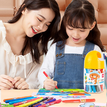 得力(deli)24色水溶性油画棒不易摔断丝滑蜡笔炫彩棒美术工具彩笔儿童绘画筒装女孩儿童礼物速写