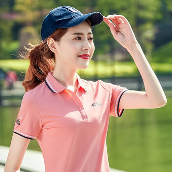 创京懿选新款polo衫女翻领上衣有领韩版女士带领t恤短袖夏20128粉橙