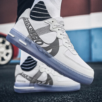 aj联名男鞋子空军一号滑板鞋青少年学生低帮运动休闲鞋 冰蓝骨白(牛皮