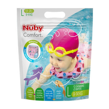 努比（Nuby）宝宝婴儿游泳尿不湿一次性防水游泳裤防交叉感染柔软舒适男女宝 女宝单包3片装L码（9-14KG）