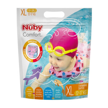 努比（Nuby）宝宝婴儿游泳尿不湿一次性防水游泳裤防交叉感染柔软舒适男女宝 女宝单包3片装XL码（12-17KG）