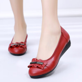 吻艺秀中老年大脚骨宽松女鞋特大号女皮鞋夏季一脚蹬单鞋真皮软底妈妈