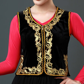 辞柠新疆维吾尔族舞蹈服装女大摆裙舞马甲式演出服坎肩广场舞马夹