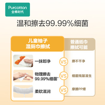 全棉时代儿童湿厕纸 40片*1包除菌纯棉柚子精华可冲马桶卫生纸湿纸亲肤