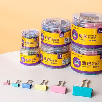 金得利2＃40mm彩色燕尾夹小夹子24只/桶装长尾夹金属票据夹防卷边文具文件夹蝴蝶夹鱼尾夹办公用品OS1002