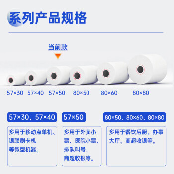 得力（deli）白令海热敏收银纸 57*50mm美团外卖小票纸 超市餐饮收银机打印纸 100卷(20米/卷)单卷足米ZS124