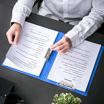 得力（deli）A4双强力夹文件夹 加厚诗朗诵签约夹板收集试卷资料夹子合同票据档案收纳办公学习用品27019蓝