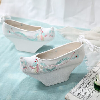 蓝尹情盆底鞋女古装盆底鞋女清朝鞋满族嬛传高跟鞋戏曲绣定制 白色 21